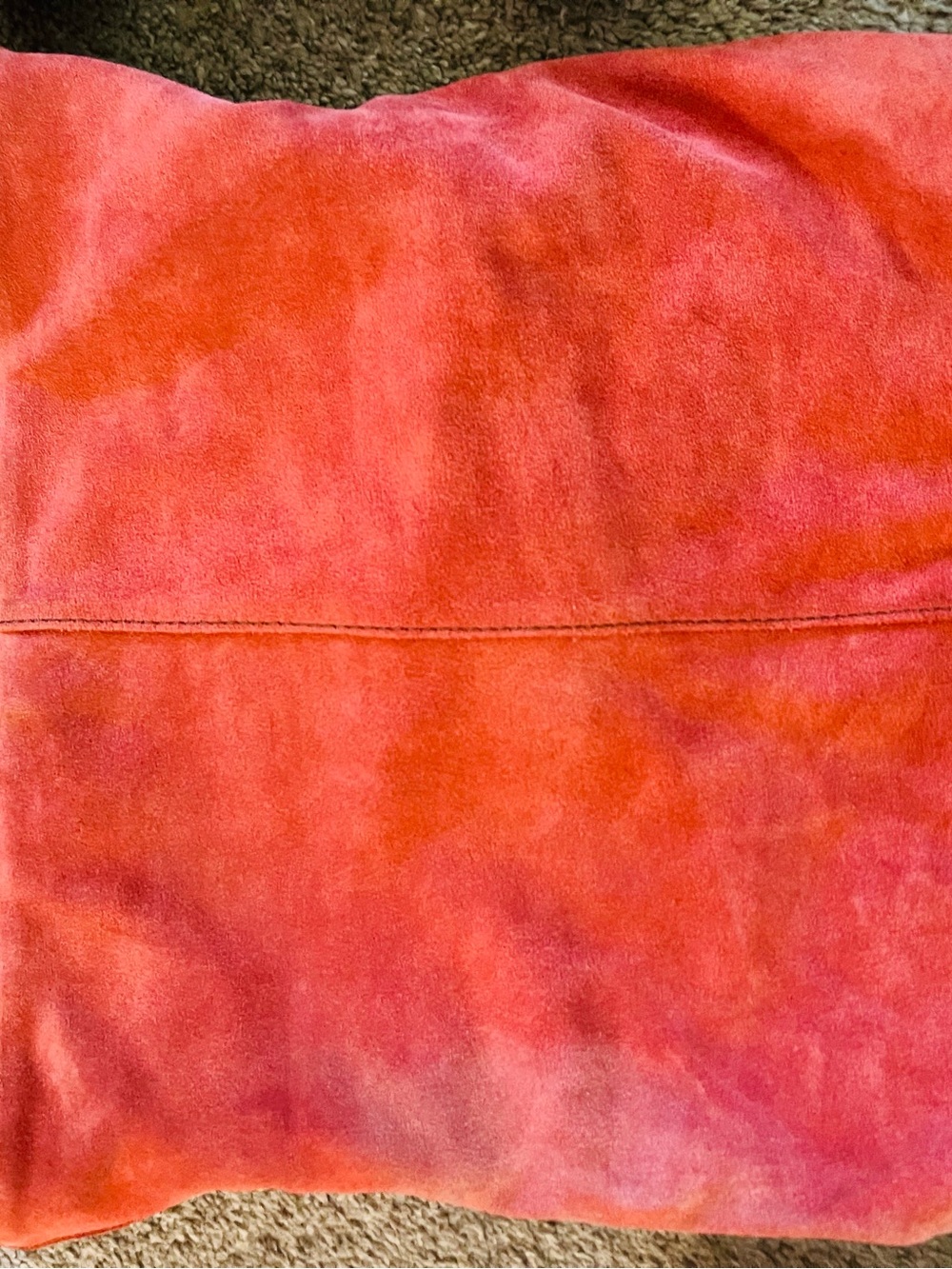 Lucky Brand Orange Suede Bucket Bag with Floral Liner and Leather Logo - Picture 3 of 5